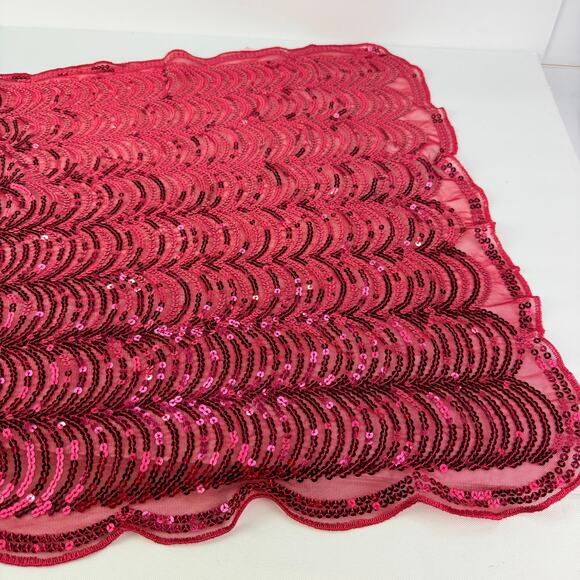 NEW Betsey Johnson RED sequined Bling Scalloped Edge Long wrap Rectangular shawl - Picture 3 of 8